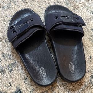 Navy Slide Sandals with Buckle